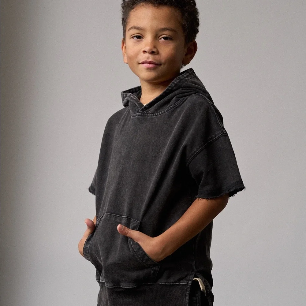 Little Bipsy Acid Wash Short Sleeve Hoodie Black - Picture 2 of 7